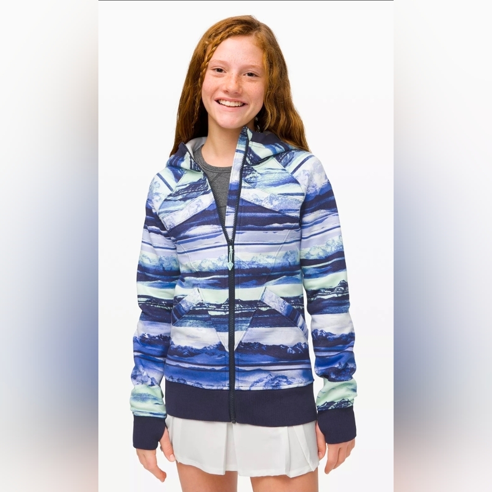 Ivivva By Lululemon Girls Blue White Hoodie Zip-up Jacket Size 10